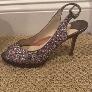 Jimmy Choo Sparkling Multicolor Peep Toe Heels